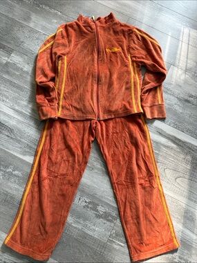 Vintage Hale Bob Rust Orange Velour Zip-Up Set with Yellow Stripes